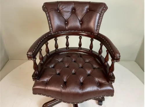 Кожаное кресло руководителя на колесиках 12027 brown (коричневое) из массива Фото фото 7