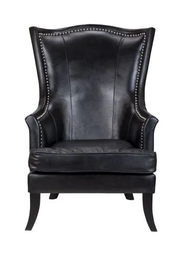 Кресло кожаное с ушами Chester black leather
