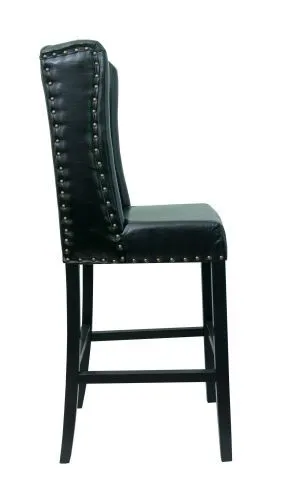 Стул мягкий барный Skipton black, черная кожа фото 5