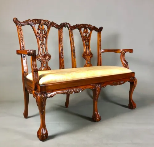 Скамья (кресло-диван) Чиппендейл из массива ткань YC, 125х50х90 см Фото