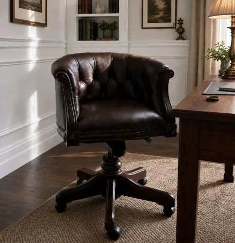 Кожаное кресло руководителя на колесиках 16340 brown (коричневое) из массива Фото