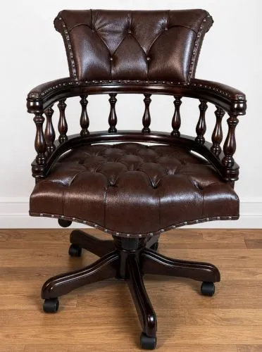 Кожаное кресло руководителя на колесиках 12027 brown (коричневое) из массива Фото фото 2