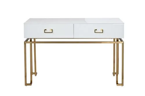 KFG070 Консоль 2 ящика белая/золото 120*42*77см