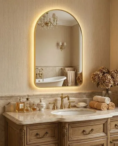 Arch M LED Gold Зеркало в раме с подсветкой фото 2