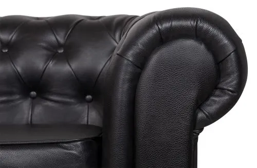 Кожаный диван Chesterfield black натуральная черная кожа, 77*85*157 см фото 4