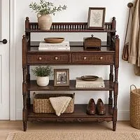 Этажерка деревянная из массива H301 тёмный орех, 95х35х110 см