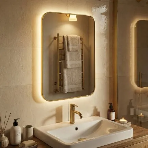 Smart M LED Gold Зеркало в раме с подсветкой фото 2