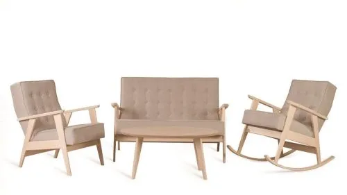 Диван двухместный в ретро стиле, бежевый/беленый дуб фото 2