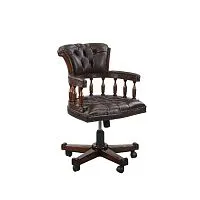 C310-BROWN Кресло кабинетное на колесах коричневая натуральная кожа 60x52x90(100) см