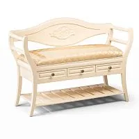 Скамейка деревянная 3 ящика, слоновая кость 75*38*103 см