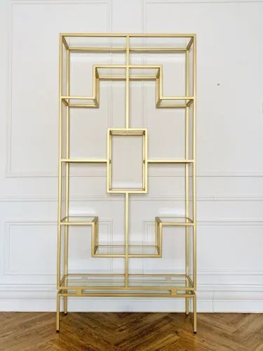 Стеллаж золотой 215 × 30 × 100 см — металлический стеллаж со стеклянными полками фото 2