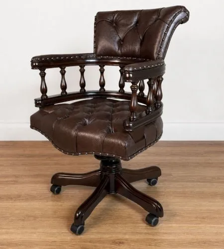 Кожаное кресло руководителя на колесиках 12027 brown (коричневое) из массива Фото фото 3