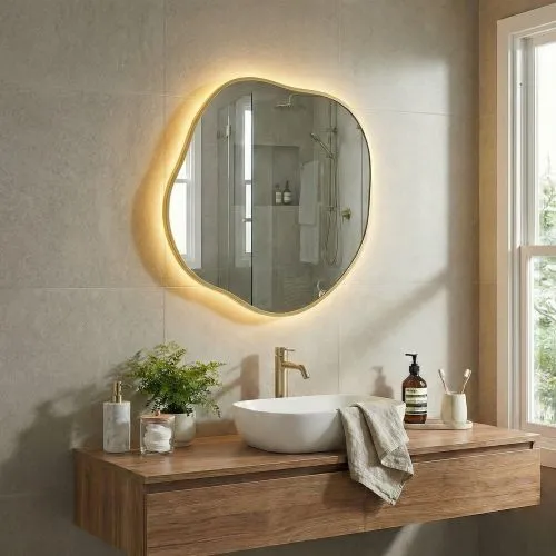 Organic L LED Gold Зеркало в раме с подсветкой фото 2