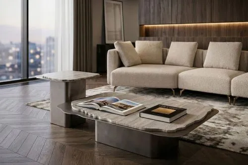 58DB-24056 Стол журнальный Травертин (Travertine) 120*120*29см фото 5