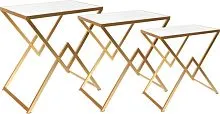 Столики приставные с белым мрамором, набор 3 предмета 58x38x59; 53x33x54; 48x28x49см