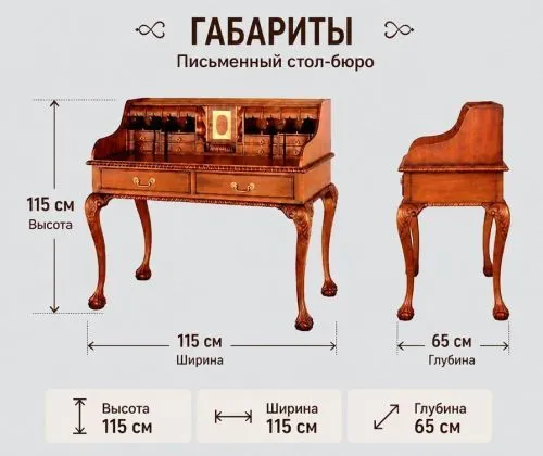 Стол-бюро Chippendale CEC-M из массива махагони с зеленой кожей фото 2