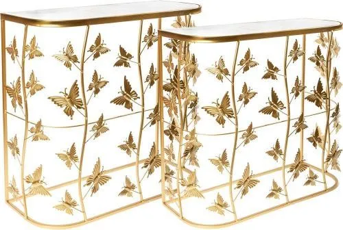 Консоли с белым мрамором, набор 2 предмета 80x32x69; 68x28x63см