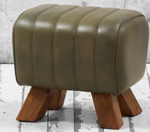 Пуф Лофт натуральная зеленая кожа 36*30*39 см