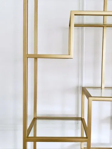 Стеллаж золотой 215 × 30 × 100 см — металлический стеллаж со стеклянными полками фото 4