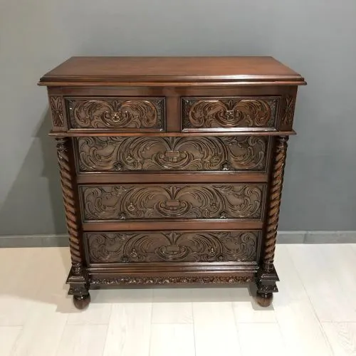 Комод резной 5 ящиков из массива B080 орех, 97х48х110 см Фото фото 4