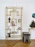 Стеллаж золотой 215 × 30 × 100 см — металлический стеллаж со стеклянными полками