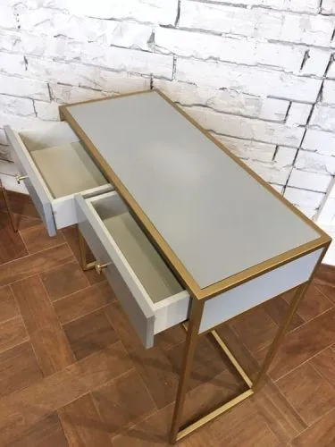 Консоль с двумя выдвижными ящиками серого цвета 91*40*93 см фото 3