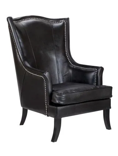 Кресло кожаное с ушами Chester black leather фото 6