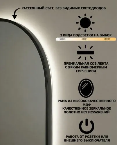 Fancy Oval LED Black Зеркало в раме с подсветкой фото 3