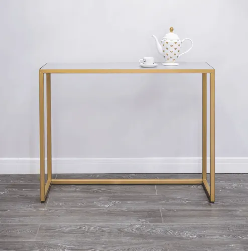 Консоль с серой матовой столешницей из МДФ, металл золото