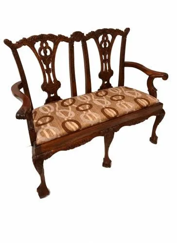 Скамья (кресло-диван) Чиппендейл из массива махагони, ткань AC (125х50х90 см) Фото фото 5