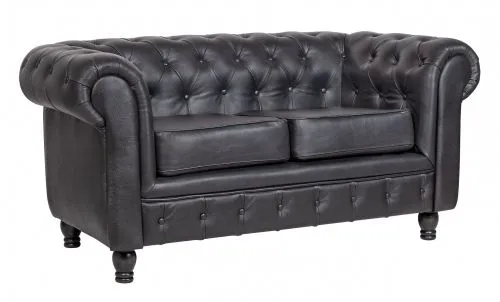 Кожаный диван Chesterfield black натуральная черная кожа, 77*85*157 см фото 7
