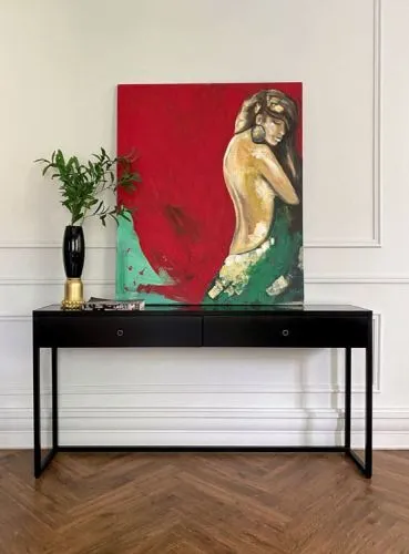 Консоль чёрная с мраморной столешницей 80*31*160 см