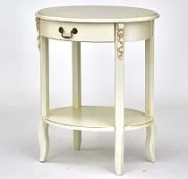 Столик овальный с ящиком 70*50*60 см, айвори с патиной