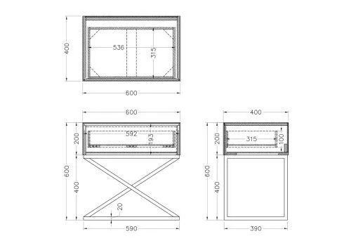 KFG090 Тумба с матовой зерк.отделкой каркас металл.  60*40*60см фото 3