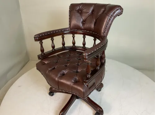 Кожаное кресло руководителя на колесиках 12027 brown (коричневое) из массива Фото фото 6