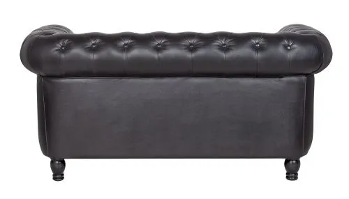 Кожаный диван Chesterfield black натуральная черная кожа, 77*85*157 см фото 2