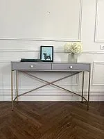 Консоль 120см с двумя ящиками на золотом каркасе 75*30*120 см
