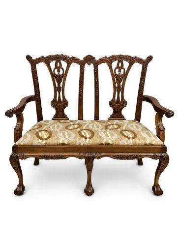Скамья (кресло-диван) Чиппендейл из массива махагони, ткань AC (125х50х90 см) Фото фото 4