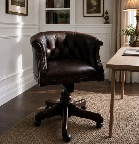 Кожаное кресло руководителя на колесиках 16340 brown (коричневое) из массива Фото фото 2