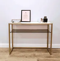 Консоль с полкой, 80*31*101 см, металл золото/мрамор белый