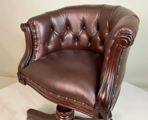 Кожаное кресло руководителя на колесиках 16340 brown (коричневое) из массива Фото фото 4