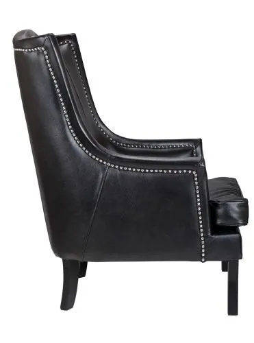 Кресло кожаное с ушами Chester black leather фото 5