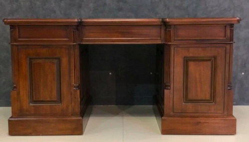 12262 BROWN Кабинетный стол 80x75x160 см, коричневая кожа фото 3