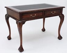 W011 BROWN Стол письменный Чиппендейл, коричневая кожа 76 х 70 х 124 см
