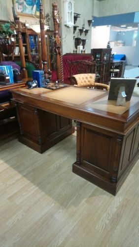 DOCA155-M Cтол письменный BR в кабинет коричневая кожа 79*75*155 см фото 3