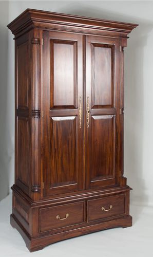 MB09 Шкаф платяной двустворчатый из массива дерева, темный орех 195*60*110 см фото 2