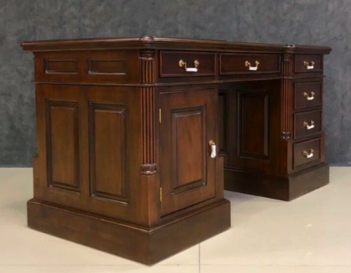 12262 BROWN Кабинетный стол 80x75x160 см, коричневая кожа фото 4