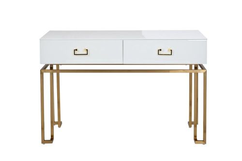 KFG070 Консоль 2 ящика белая/золото 120*42*77см