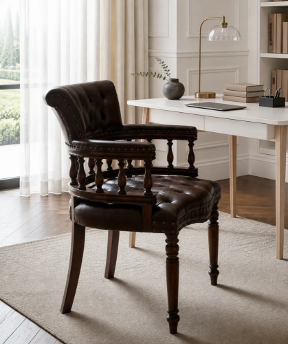 Кожаное кресло руководителя 12028 BROWN (коричневое) из массива дерева Фото