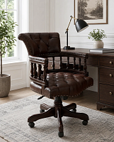 Кожаное кресло руководителя на колесиках 12027 brown (коричневое) из массива